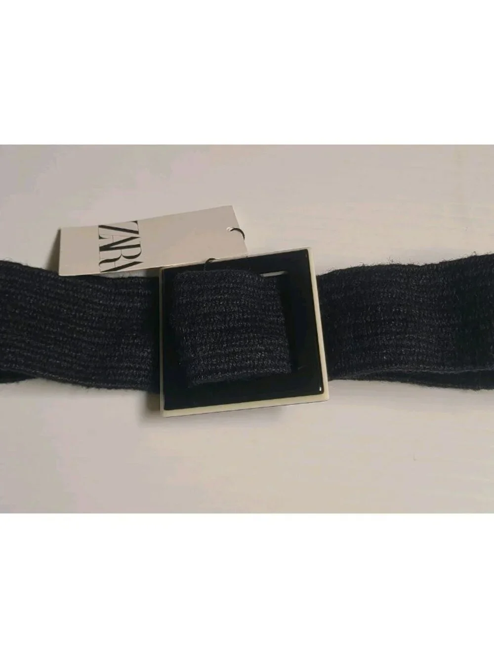 Zara  Belt Women’s Jute Square Buckle Black Belt 30